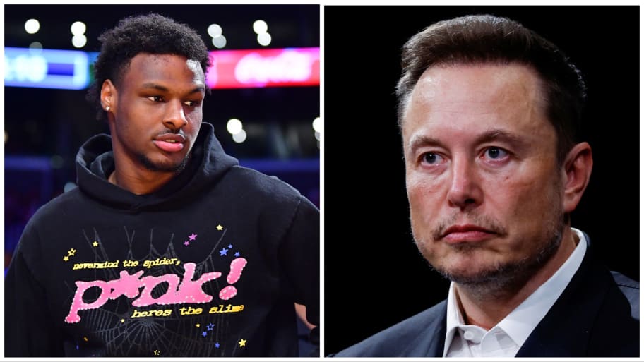 Side-by-side photos of Bronny James, left, and Elon Musk, right.