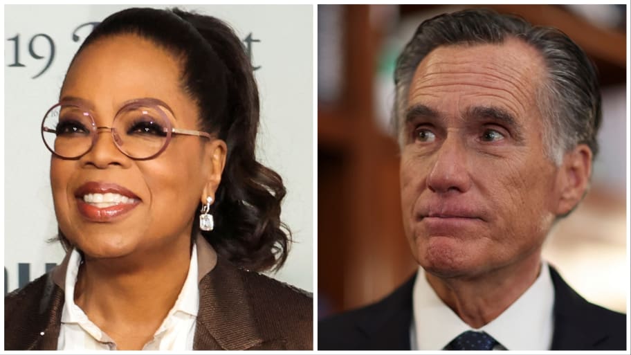 A composite image of Oprah Winfrey and Sen. Mitt Romney
