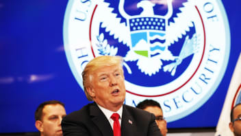 US President Donald Trump speaks during a meeting at the Customs and Border Protection National Targeting Center in Sterling, Virginia