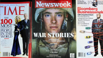 Newsweek magazine is displayed on a shelf at a news stand at South Station in Boston, Wednesday, May 5, 2010.