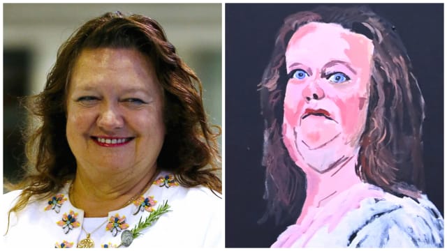 Side-by-side photos of Gina Rinehart and a portrait of herself she abhors. 