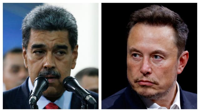 Side-by-side photos of Nicolás Maduro and Elon Musk.