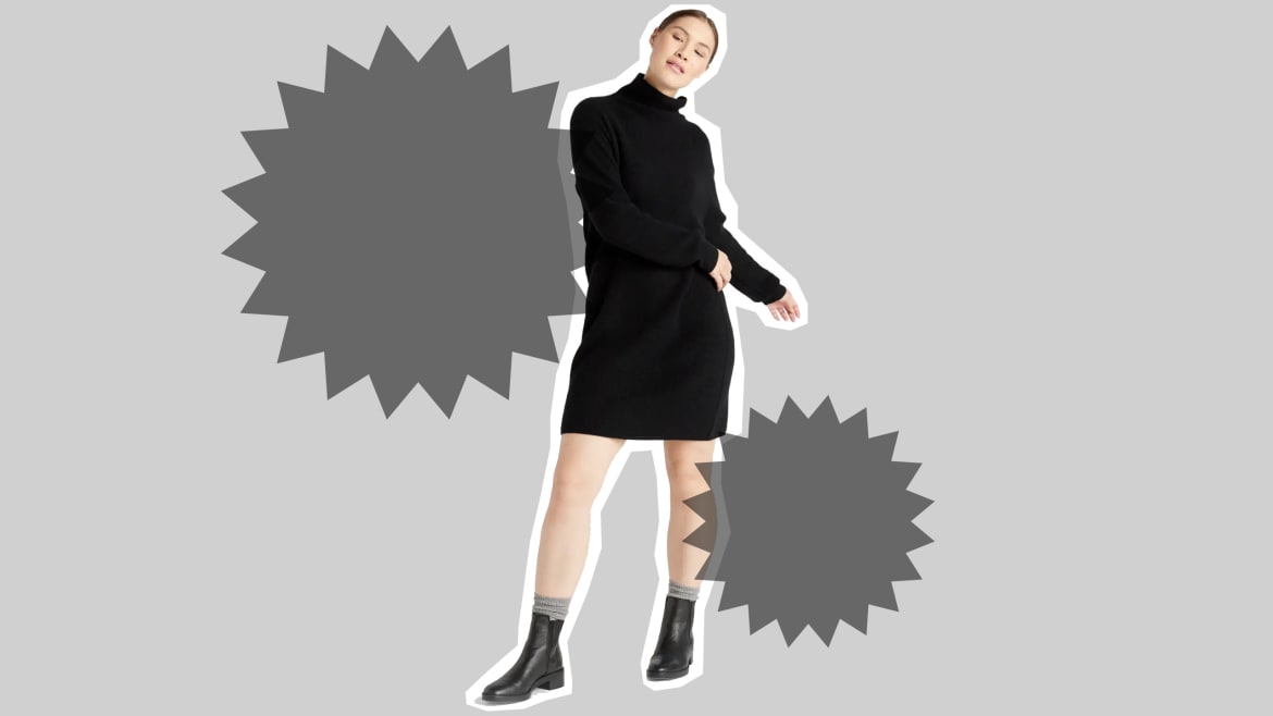 There Is No Better Transition Buy Than a Versatile Cashmere Mock-neck Mini Sweater Dress for $99