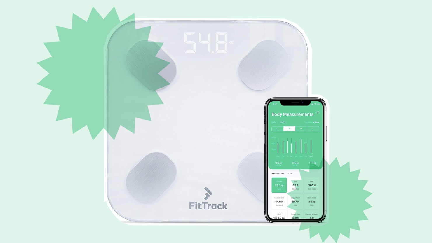 Fittrack Dara Smart Body BMI Digital Scale -Black - health and