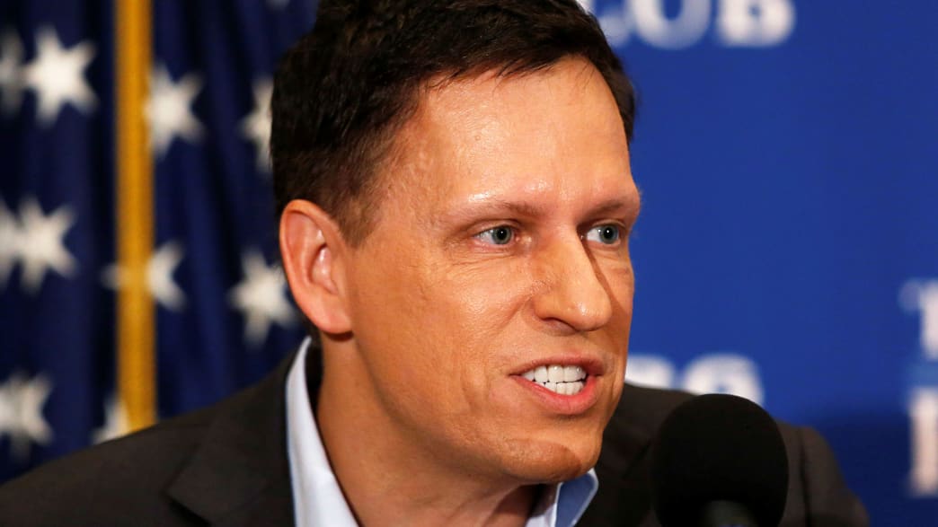 PayPal co-founder and Facebook board member Peter Thiel delivers his speech on the U.S. presidential election at the National Press Club in Washington