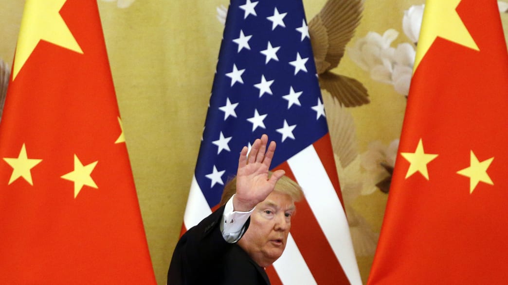 U.S. President Donald Trump and China's President Xi Jinping (not shown) make a joint statement at the Great Hall of the People on November 9, 2017 in Beijing, China. Trump is on a 10-day trip to Asia.