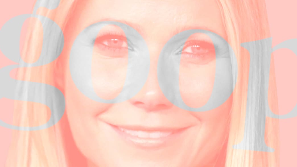 gwyneth paltrow in pink blurred and haze behind light blue pastel goop imprint netflix show timothy caulfield twitter pseudoscience
