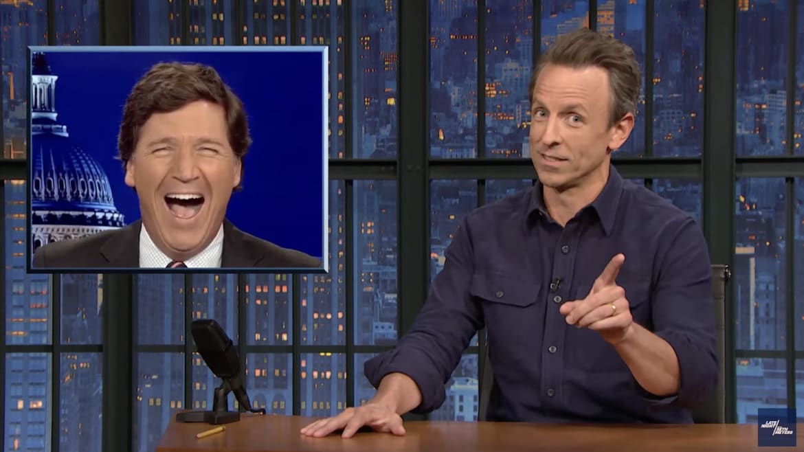 Seth Meyers Kicks Tucker on His Way Out the Door at Fox News