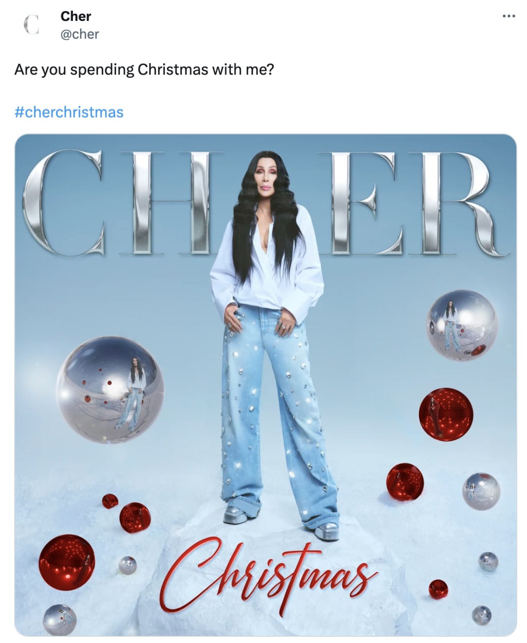 A screenshot of Cher's tweet about Christmas