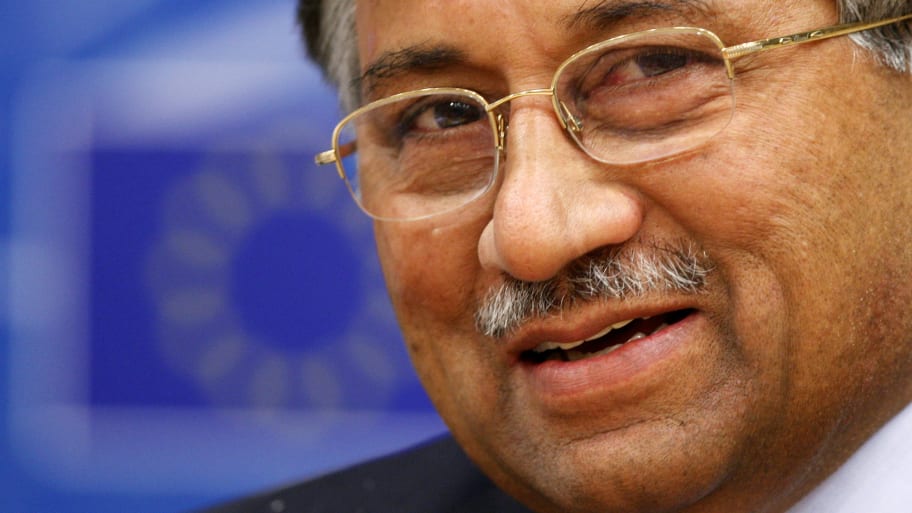 Pakistan's former President Pervez Musharraf appears at the European Parliament in 2008