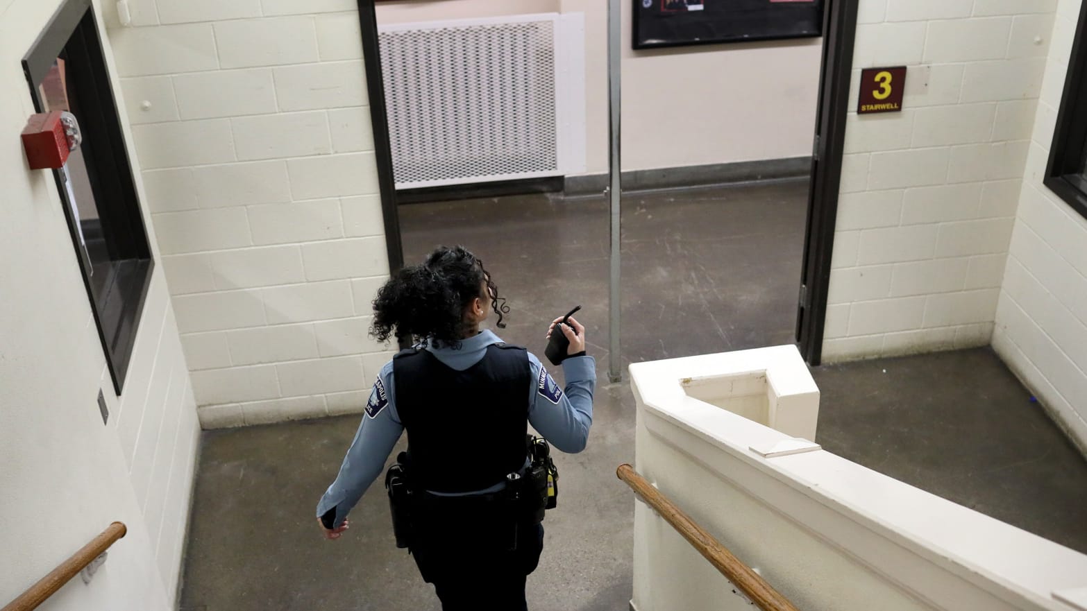 Minneapolis Police officer and school resource officer Drea Leal does her rounds in the hallways