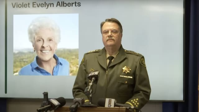 Santa Barbara County Sheriff Bill Brown speaks at a news conference about the 2022 murder of 96-year-old Violet Alberts. 