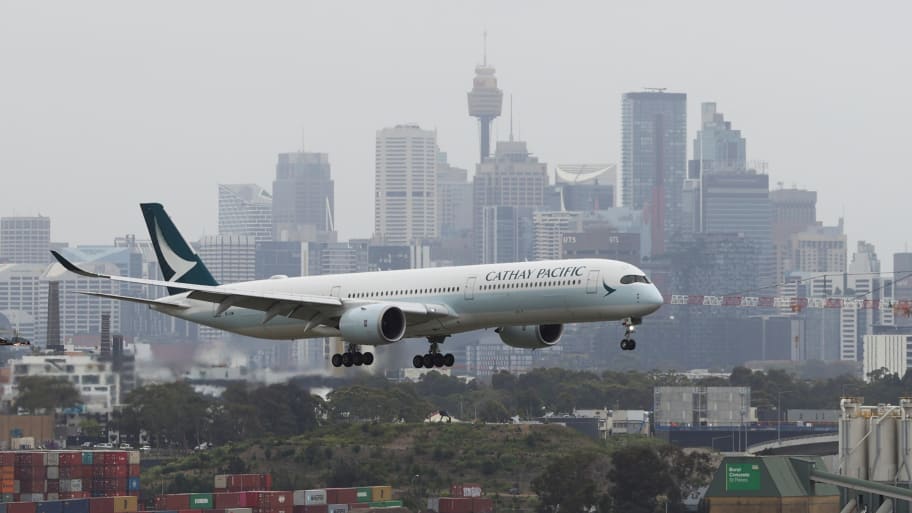 A plane arrives at Sydney Airport in 2021.