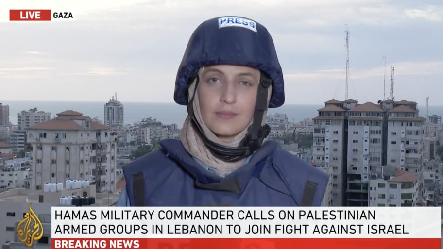 Al Jazeera reporter Youmna El Sayed broadcasts from Gaza.