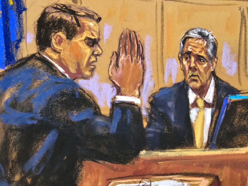 Michael Cohen is asked about taking an oath as he is cross-examined by defense lawyer Todd Blanche.