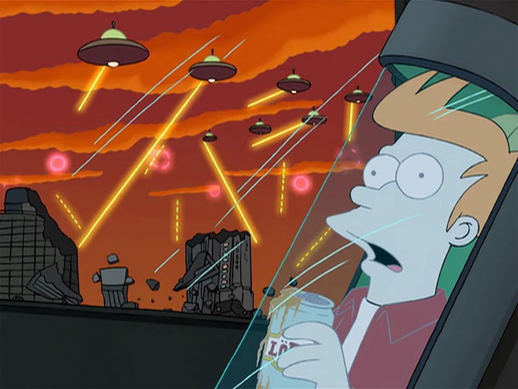 A scene from the pilot episode of Futurama.