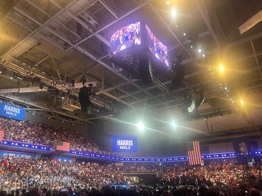 Overflow crowd at rally for Kamala Harris and Tim Walz in Philadelphia.