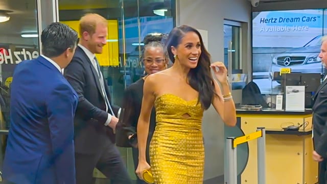 Prince Harry, Duke of Sussex, Doria Ragland and Meghan Markle, Duchess of Sussex, are seen arriving to the "Woman Of Vision Awards" on May 16, 2023 in New York City