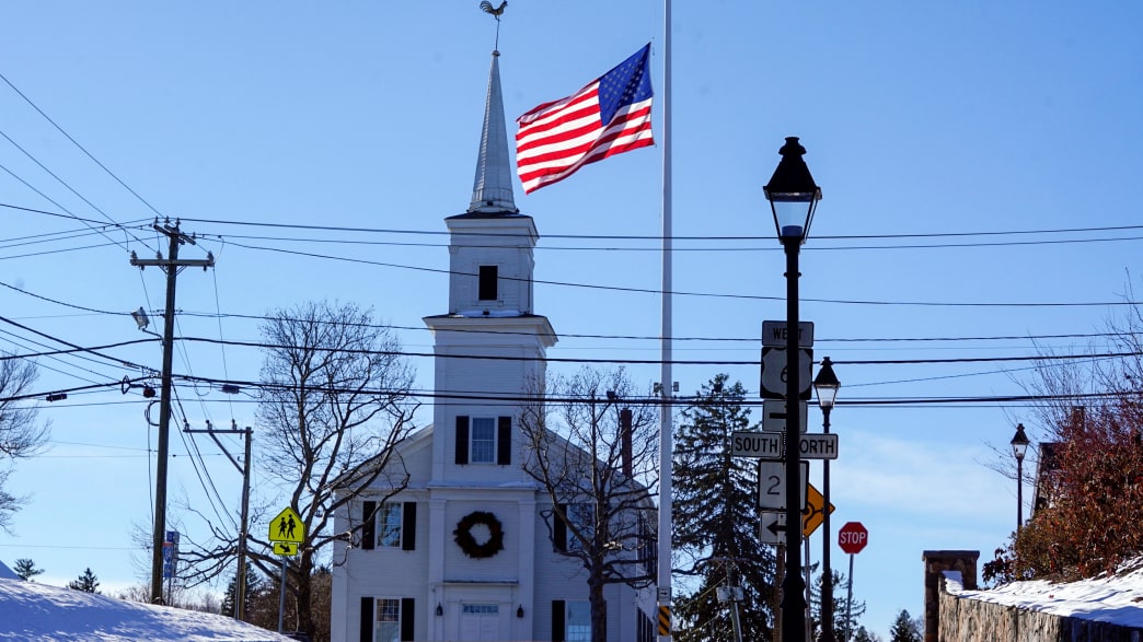 Image: The Newtown Meeting House in Newtown, CT