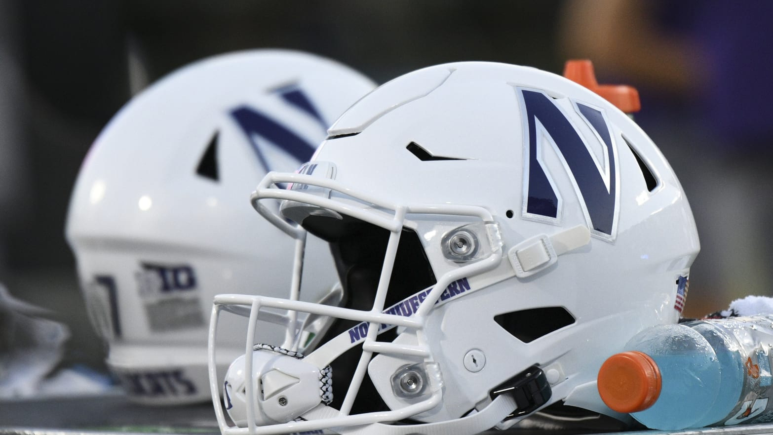A football helmet for the Northwestern University wildcats. The football program has been accused of turning a blind eye to sexual hazing of players.