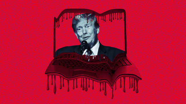  A photo illustration showing Donald Trump in a melting laptop.