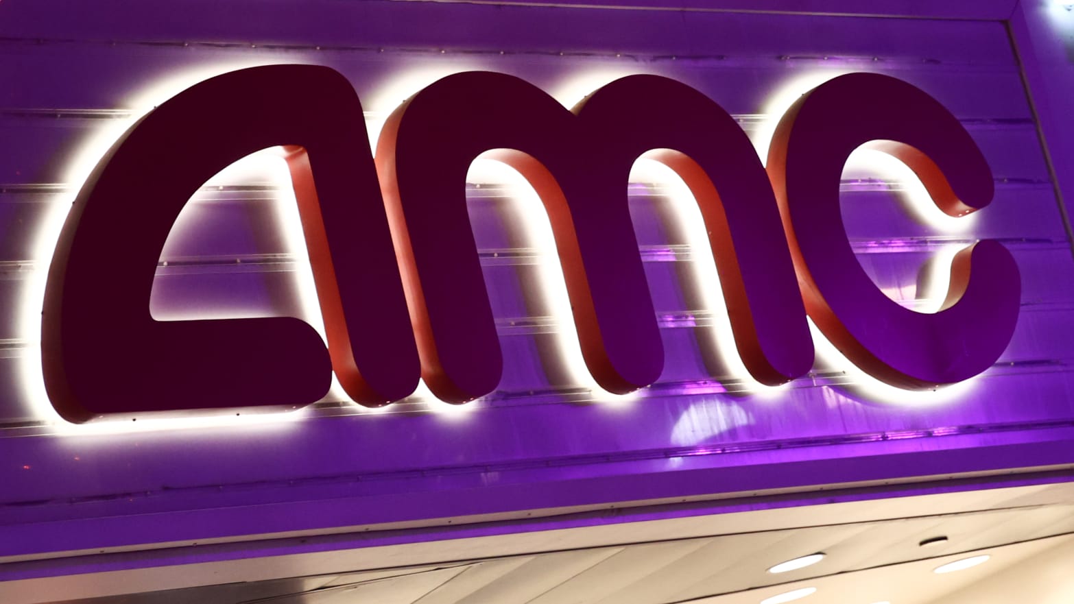 AMC logo is seen at the cinema building in Santa Monica, California, on Nov. 12, 2023.
