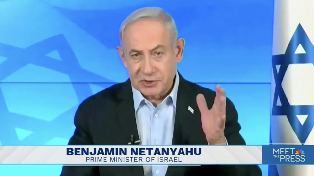 Israeli Prime Minister Benjamin Netanyahu speaks during an interview.