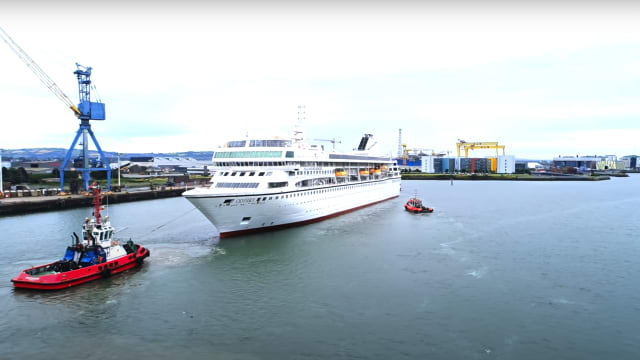 The Villa Vie Residences cruise ship Odyssey is pictured in dock trials.