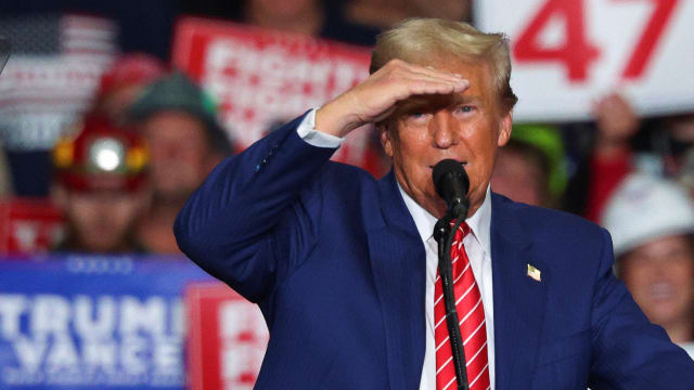 Republican presidential nominee Donald Trump looks into the crowd during a rally in Johnstown, Pennsylvania, on August 30, 2024.