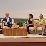 Photo still of Emily Simpson, Shannon Storms Beador, Tamra Judge, Andy Cohen, Heather Dubrow, Gina Kirschenheiter, and Jennifer Pedranti in 'The Real Housewives of Orange County'