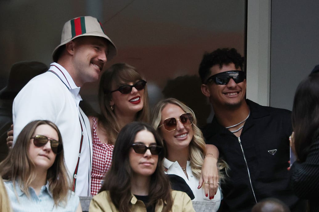 Taylor Swift and Travis Kelce, as well as Patrick and Brittany Mahomes, attend the US Open men’s singles final between Taylor Fritz of the United States and Jannik Sinner of Italy.