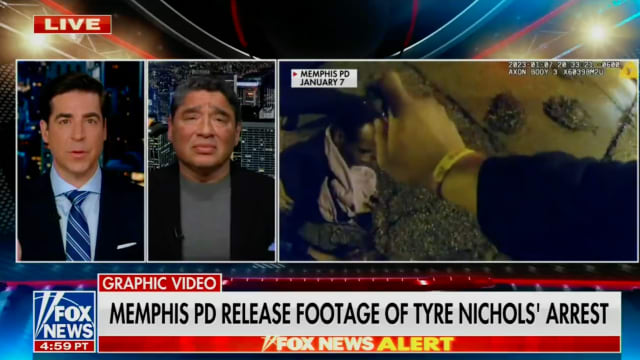 Fox News host Jesse Watters speaks while footage of Tyre Nichols' murder plays