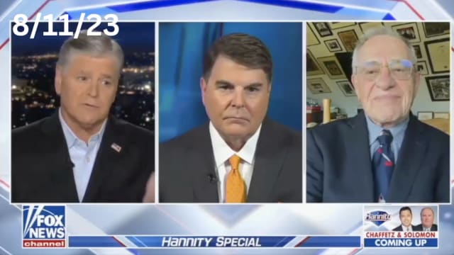A picture of Fox News analyst Gregg Jarrett talking to Sean Hannity. In four months, Jarrett has completely flipped his narrative on whether he believes the naming of David C. Weiss as Hunter Biden’s special counsel is rigged or not. 
