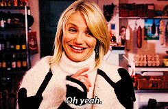 Showing Cameron Diaz drinking from a wine bottle with caption "Oh Yeah."
