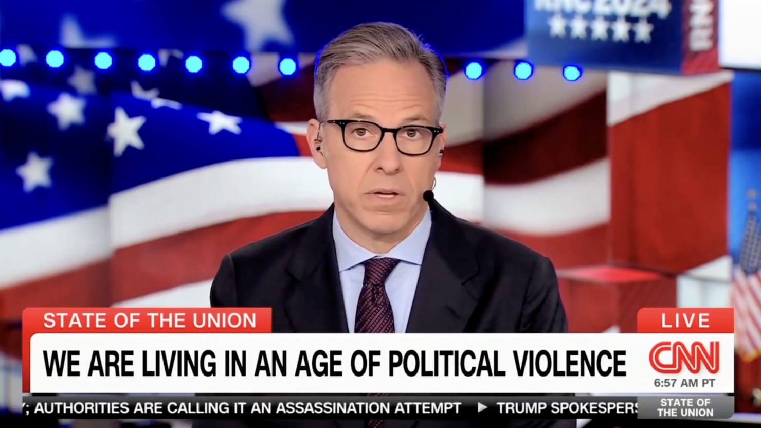 Jake Tapper’s voice breaks as he speaks on CNN about the Trump assassination