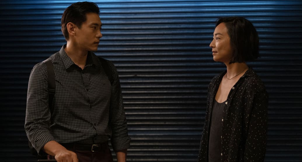 A still of Teo Yoo and Greta Lee in ‘Past Lives’