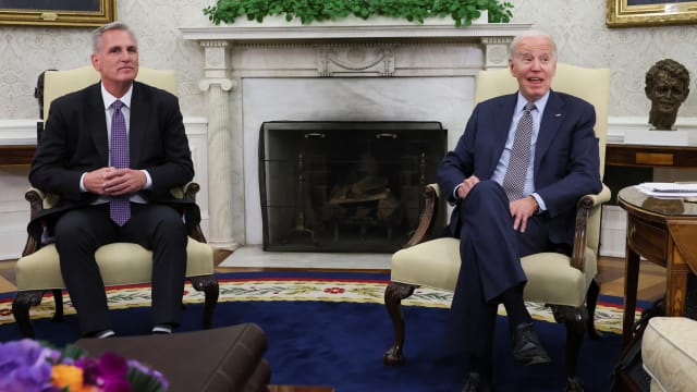 U.S. President Joe Biden hosts debt limit talks with House Speaker Kevin McCarthy (R-CA) in the Oval Office at the White House in Washington, U.S., May 22, 2023.