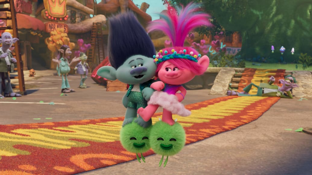 Photo of Justin Timberlake and Anna Kendrick's characters in Trolls Band Together