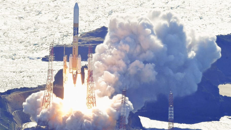 H-IIA rocket carrying the "moon sniper" SLIM is launched at Tanegashima Space Center on the southwestern island of Tanegashima, Japan in this photo taken by Kyodo on September 7, 2023.