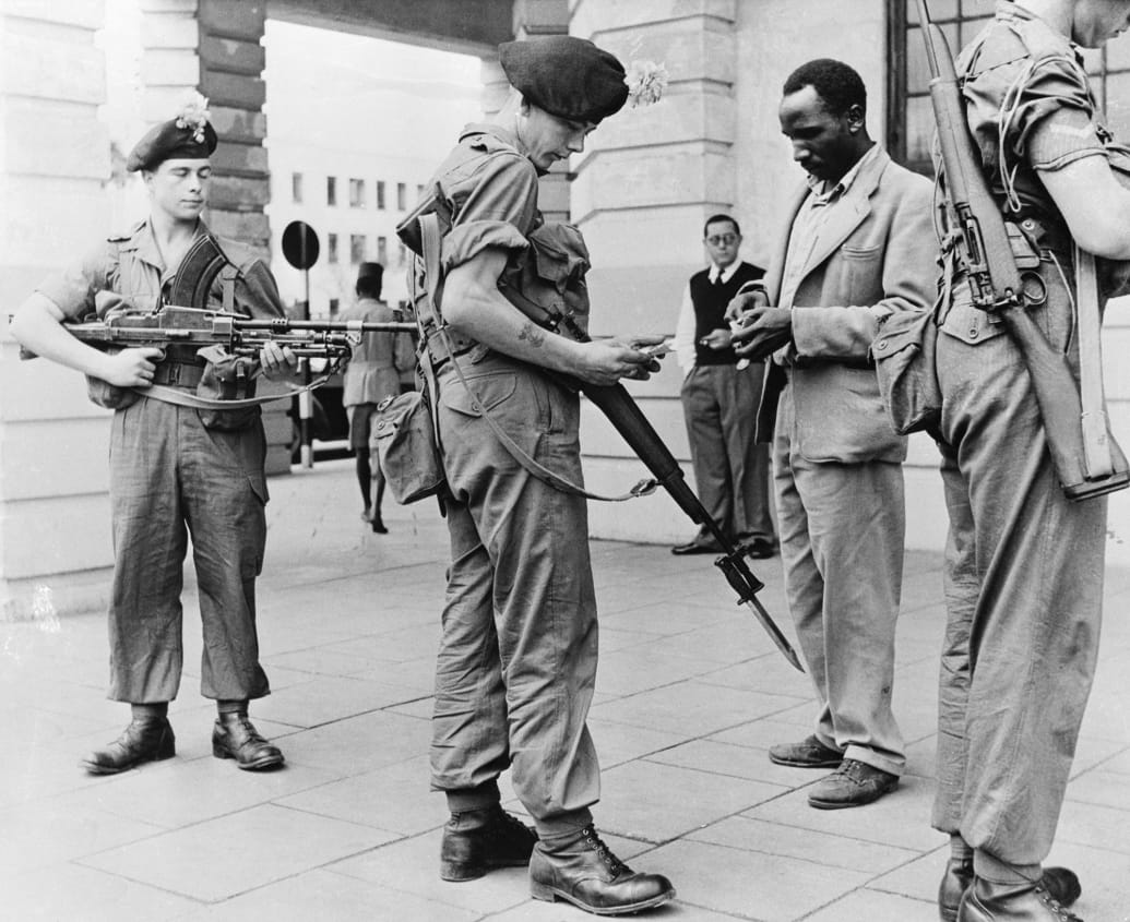 British Troops during the Mau Mau rebellion in Kenya.