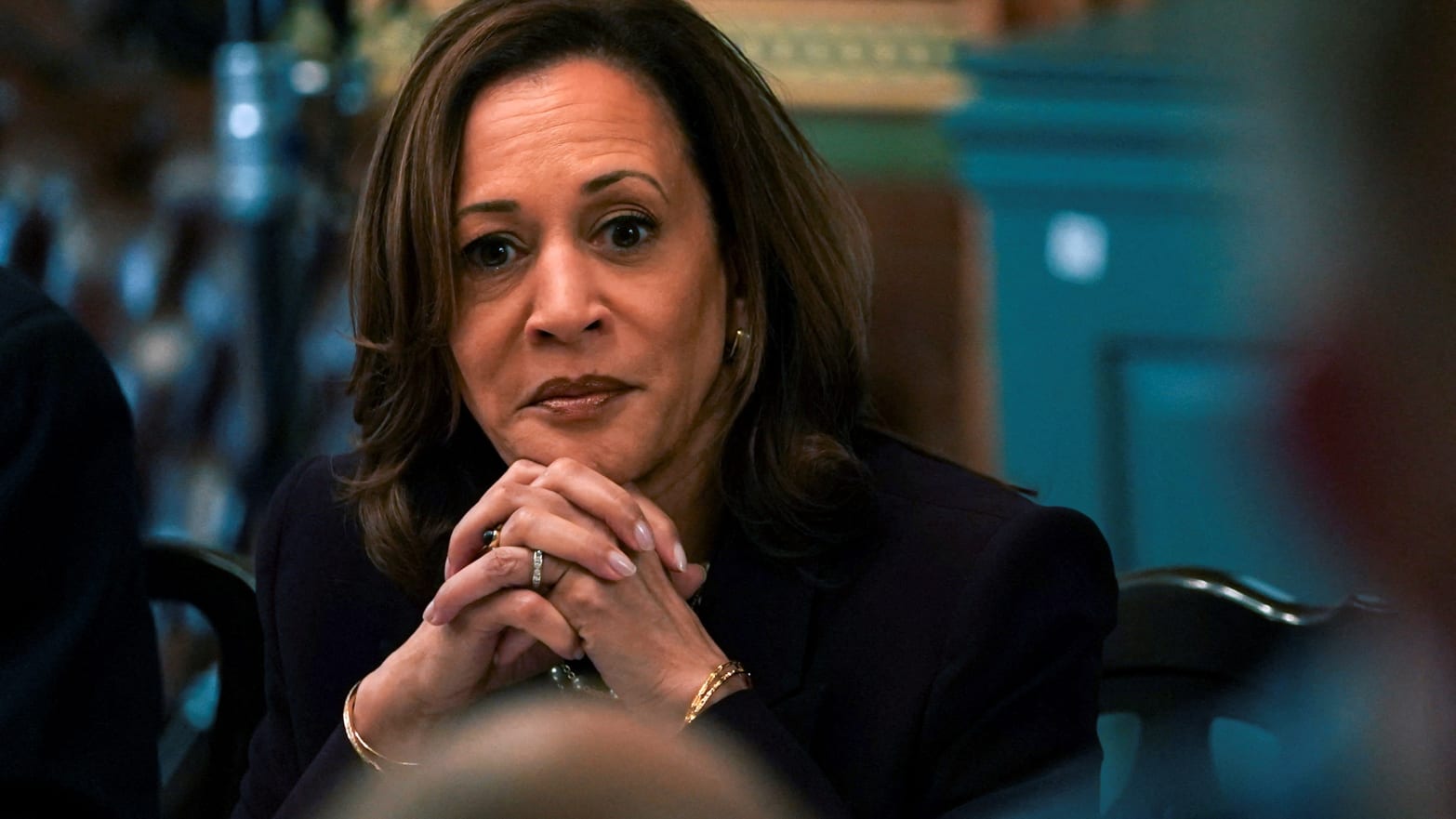 U.S. Vice President Kamala Harris is pictured during a meeting with Israeli Prime Minister Benjamin Netanyahu in Washington, D.C. on July 25, 2024. 