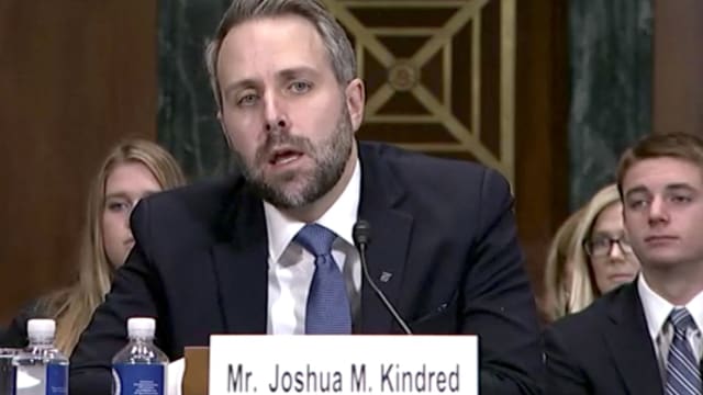Alaska lawyer Joshua Kindred speaks during a judicial nomination hearing at the U.S. Senate Committee on the Judiciary.