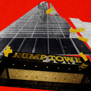 Photo illustration of a taped together Trump Tower