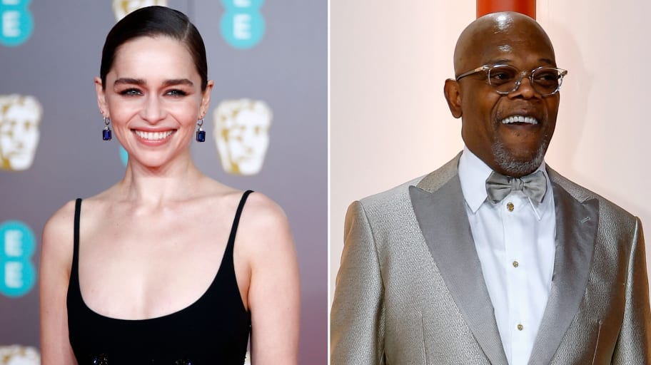 A picture of Emilia Clarke next to a picture of Samuel L. Jackson.