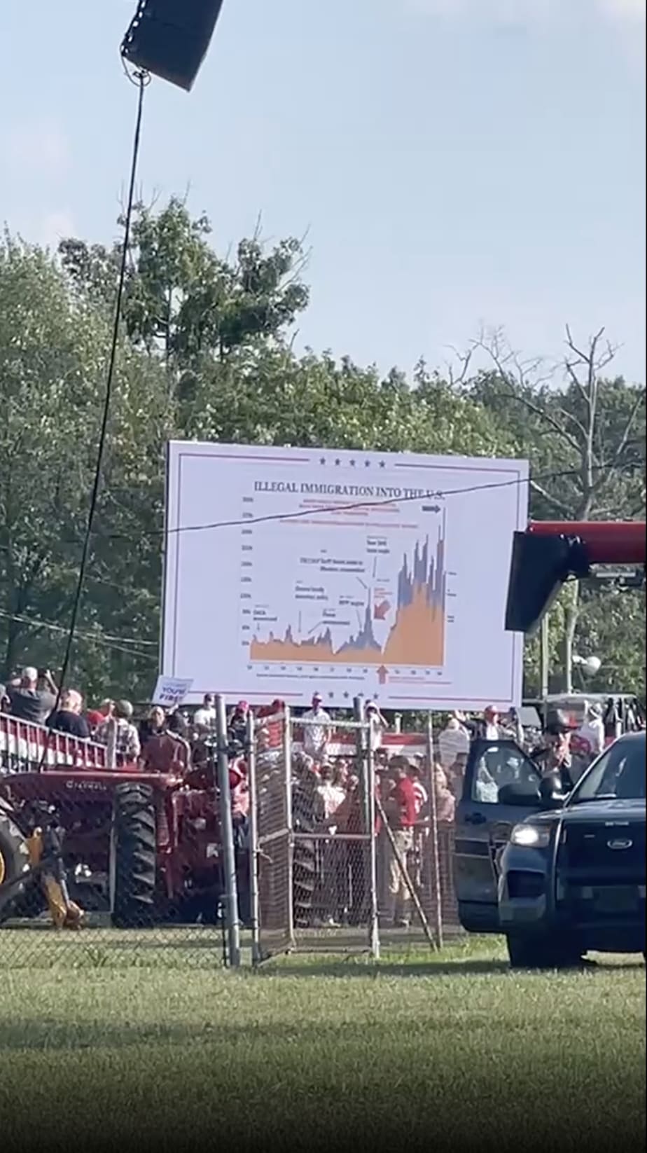 A bleacher seen in the distance at a Trump rally