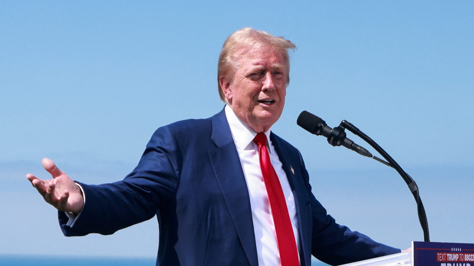 Trump gestures during a press conference at Trump National Golf Club in Rancho Palos Verdes, California.