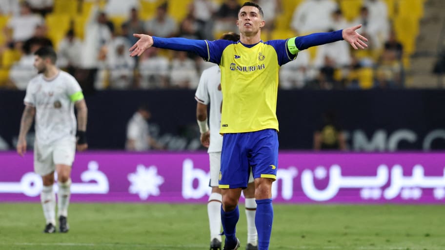 Cristiano Ronaldo reacts while playing for Al Nassr at the KSU Stadium, Riyadh, Saudi Arabia, May 23, 2023.