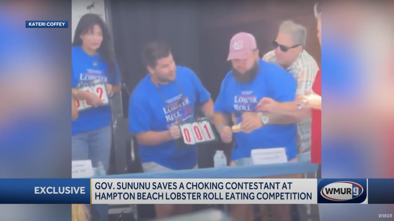 New Hampshire Gov. Chris Sununu comes to the rescue of a lobster-eating contest participant.