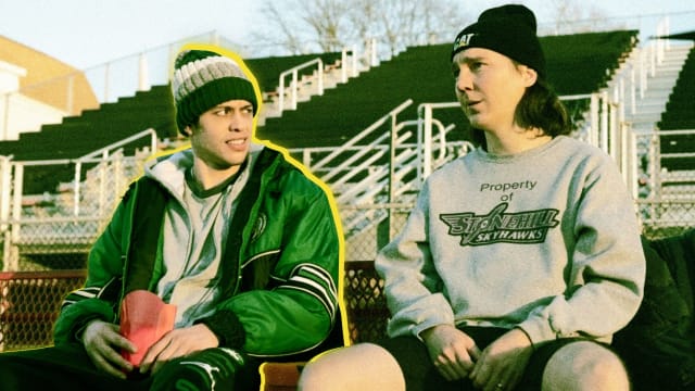 A photo illustration showing Pete Davidson and Paul Dano in Dumb Money.