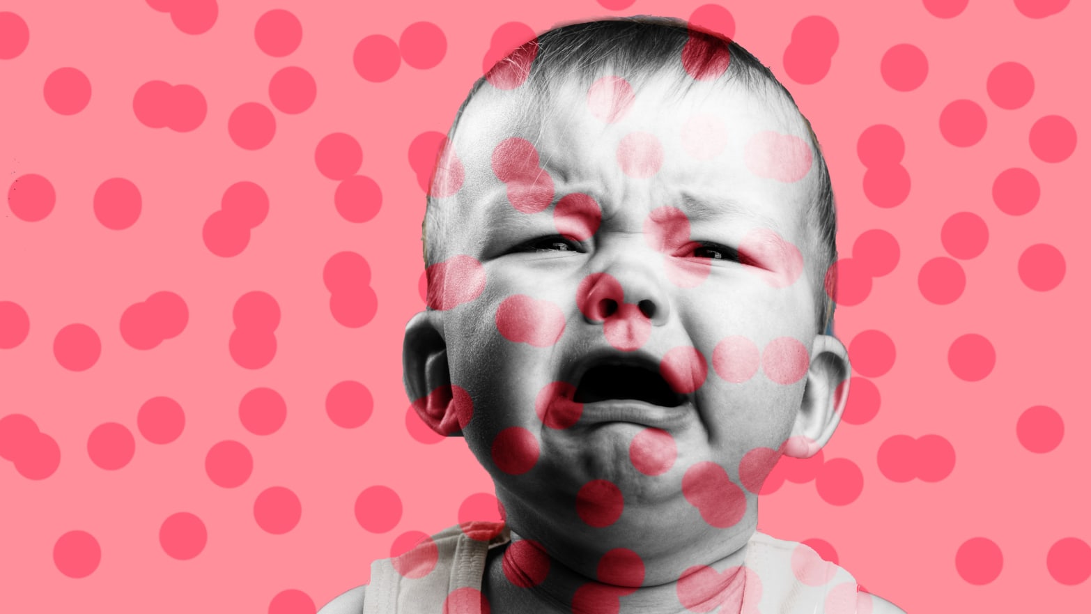 image of crying baby with pink background and darker spots all over measles rockland county new york unvaccinated minors antivaxxer anti vaxxer easter passover
